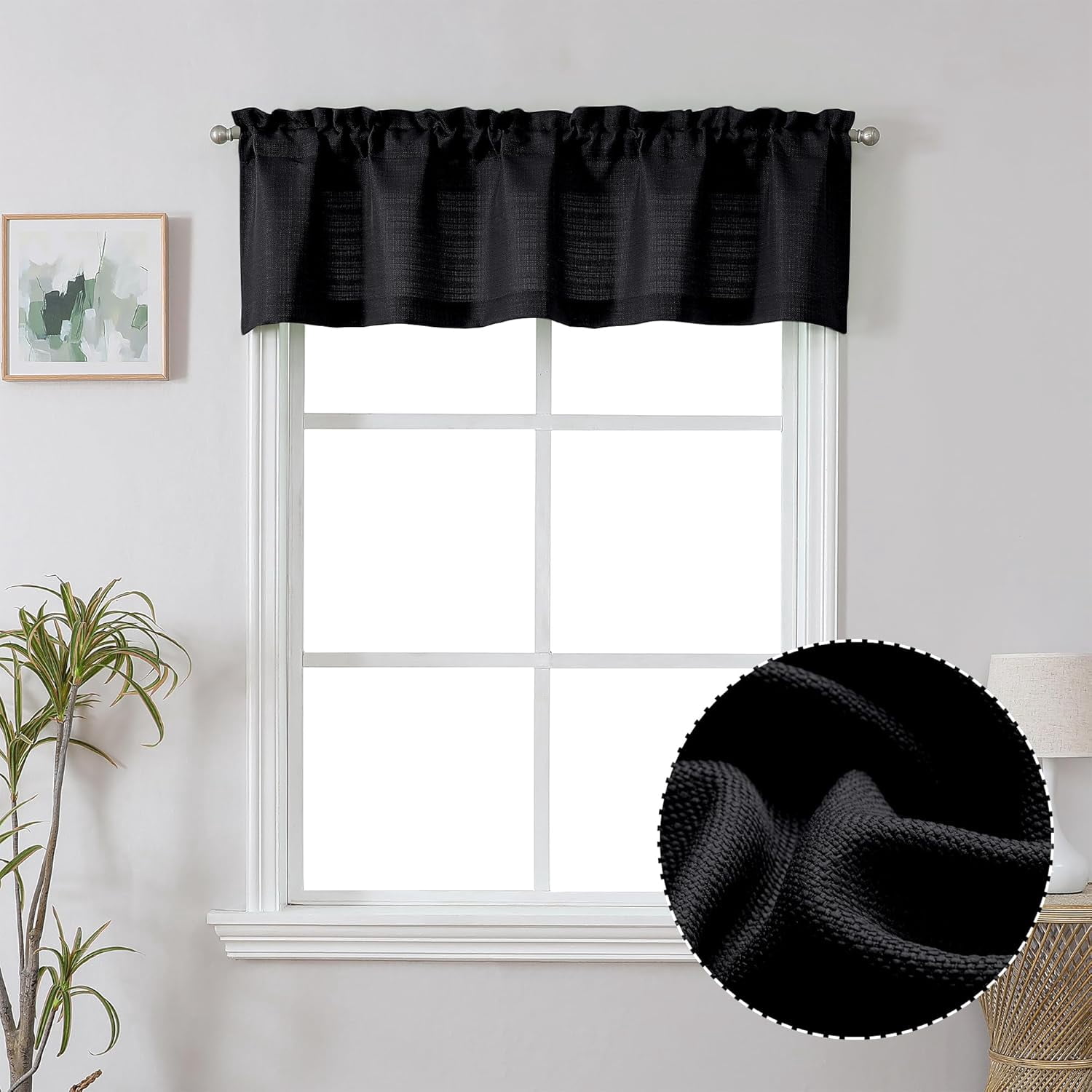 FFHAAD-Black Valance for Windows, Burlap Faux Linen Textured Semi Sheer ...