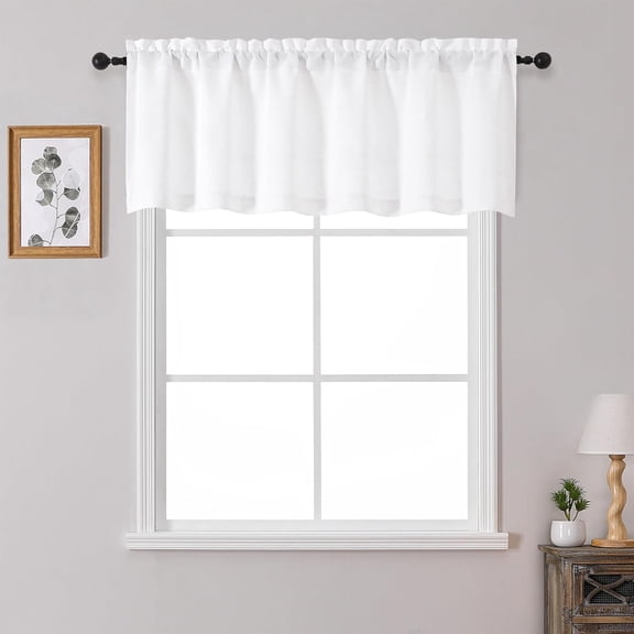 FFHAAD-White Valances for Windows 1 Pcs 18 Inch Length, Light Filtering Textured Short Small Valance Curtains for Bathroom Basement Living Room Bedroom, Half Window Curtains Over Sink, 60" W by 18" L