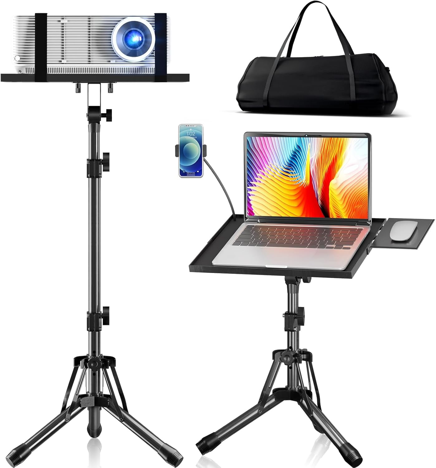FFILY Portable Adjustable Height 20 to 60 Inch Electronics Stand with Gooseneck Phone Holder & Mouse Tray, 1 Total Count