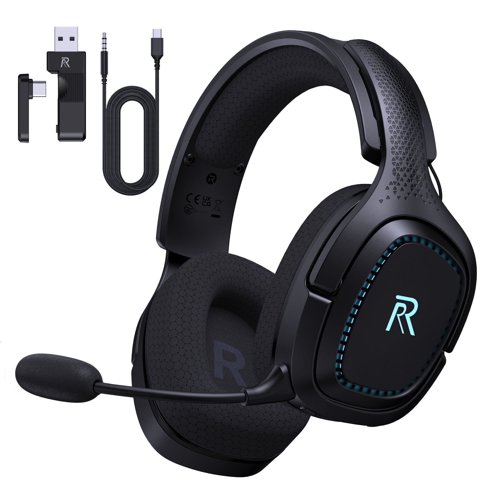 FFN 2.4GHz Wireless Gaming Headset for PS5, Bluetooth PS5 Headset with Microphone Noise Canceling, 3.5mm Wired Mode for Xbox Series, Black