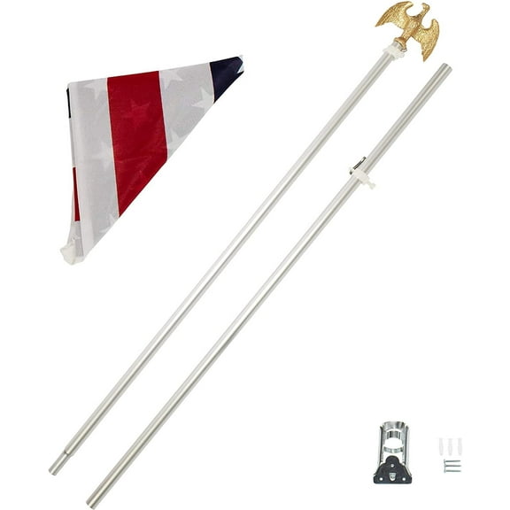 FFN 3x5 Flag Pole and Mount, 6ft Aluminum Telescopic Pole Kit, Eagle Ornament on Top, Screws and Free USA Flag Included, 6