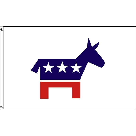 FFN 3x5 Foot Democratic Flag, Polyester Flag with Canvas Header, Double Stitched, and 2 Grommets, American Owned Business