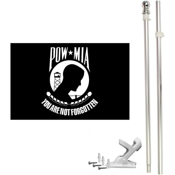 FFN 6ft Flagpole, Tangle Free Spinning Aluminum Telescopic Flag Pole and Mount for 3x5ft or 2x3ft Flags, Includes a 3x5 Foot POW Prisoner of War Flag 6' Silver