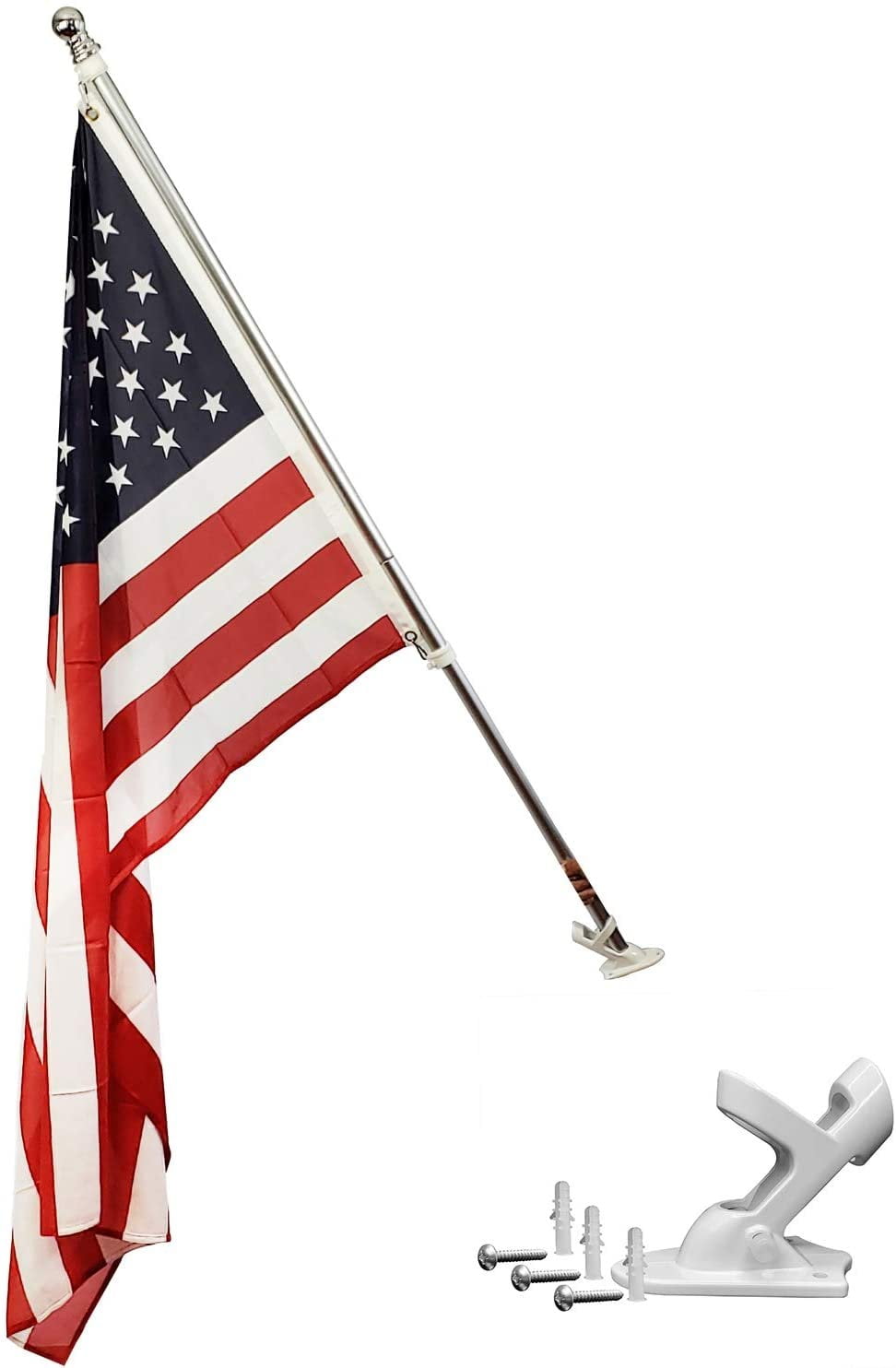 FFN 6ft Flagpole, Tangle Free Spinning Aluminum Telescopic Flag Pole and Mount for 3x5ft or 2x3ft Flags, Includes a 3x5 Foot USA American Flag 6' Silver