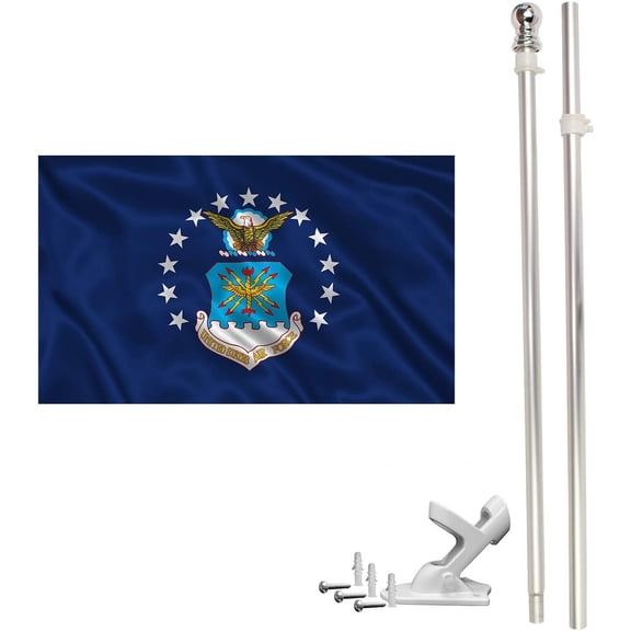 FFN 6ft Flagpole, Tangle Free Spinning Aluminum Telescopic Flag Pole and Mount for 3x5ft or 2x3ft Flags, Includes a 3x5 Foot Air Force Flag 6' Silver