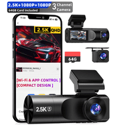 FFN Dash Cam, 3 Channel Dash Camera for Cars,2.5K+1080P+1080P Dash Cam Front and Rear Inside,Triple Car Dash Camera with WiFi & App,64GB Card, Night Vision, 24H Parking, G-Sensor, Loop Recording, WDR