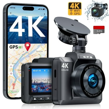 FFN Dash Cam Front and Rear, 4K Dash Cam with WiFi & GPS, Dash Camera for Cars, Dashcam with APP, Car Camera with G-Sensor, Night Vision, WDR, Loop Recording, Parking Mode, Free 32GB SD Card