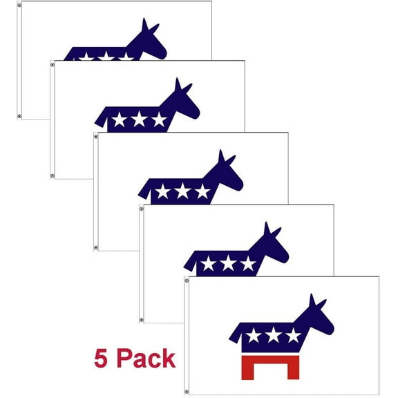 FFN Five Pack of 3x5 Foot Democratic Party Flags, Polyester Flag with Canvas Header, Double Stitched, and 2 Grommets, American Owned Business