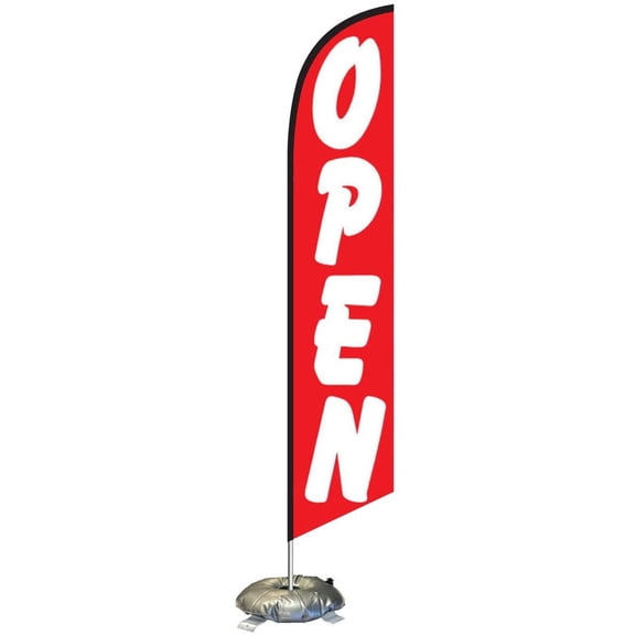 FFN Open Feather Flag Kit with Cross-Base and Weight-Donut, Outdoor Advertising Banner Swooper Flag, Red and White