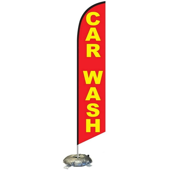 FFN Red and Yellow Car Wash Feather Flag Kit with Cross-Base and Weight-Donut, Outdoor Advertising Banner Swooper Flag