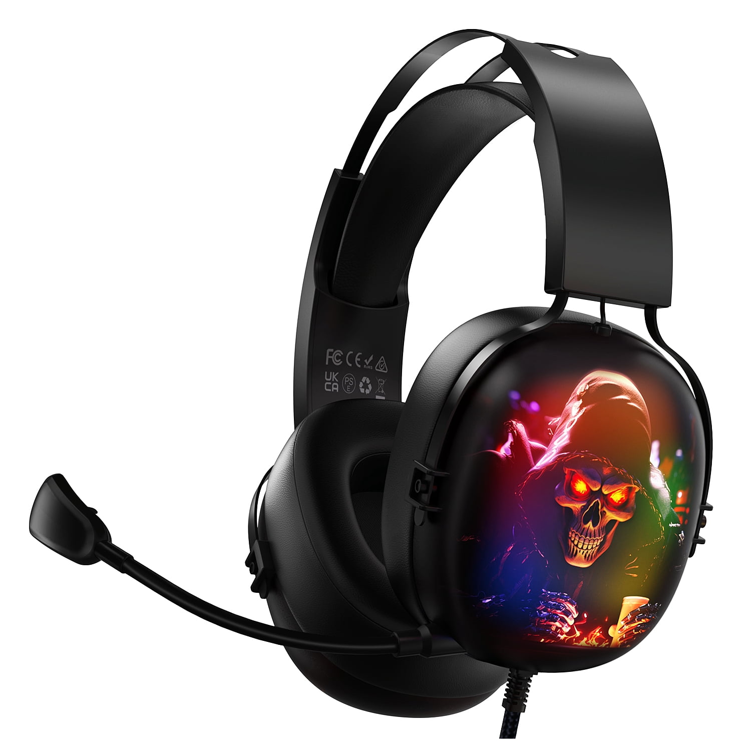 Gaming Headset for PS5, PS4, PC,USB Wired,FFN over Ear Headphones with Noise-Cancelling Microphone, 7.1 Surround Sound, 10 RGB Lights,50mm Speakers, Black