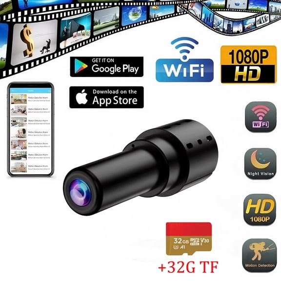 FFORCE 1080P Mini Surveillance Camera with WiFi Connectivity, Audio Video Capability, 32GB Memory Card Included, HD Streaming, Easy Setup, Wall Mount for Office Security