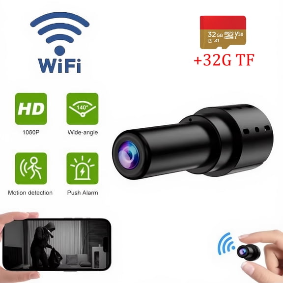 FFORCE 1080P Mini Surveillance Camera with WiFi Connectivity, Audio Video Capability, 32GB Memory Card Real-Time Monitoring, App Control, Compact Design for Indoor Use