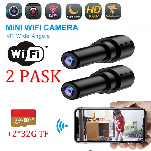FFORCE 2 Pask1080P Mini Surveillance Camera WiFi Audio Video 2 32GB SD Cards | Wireless Hidden Camera with Real-Time Monitoring