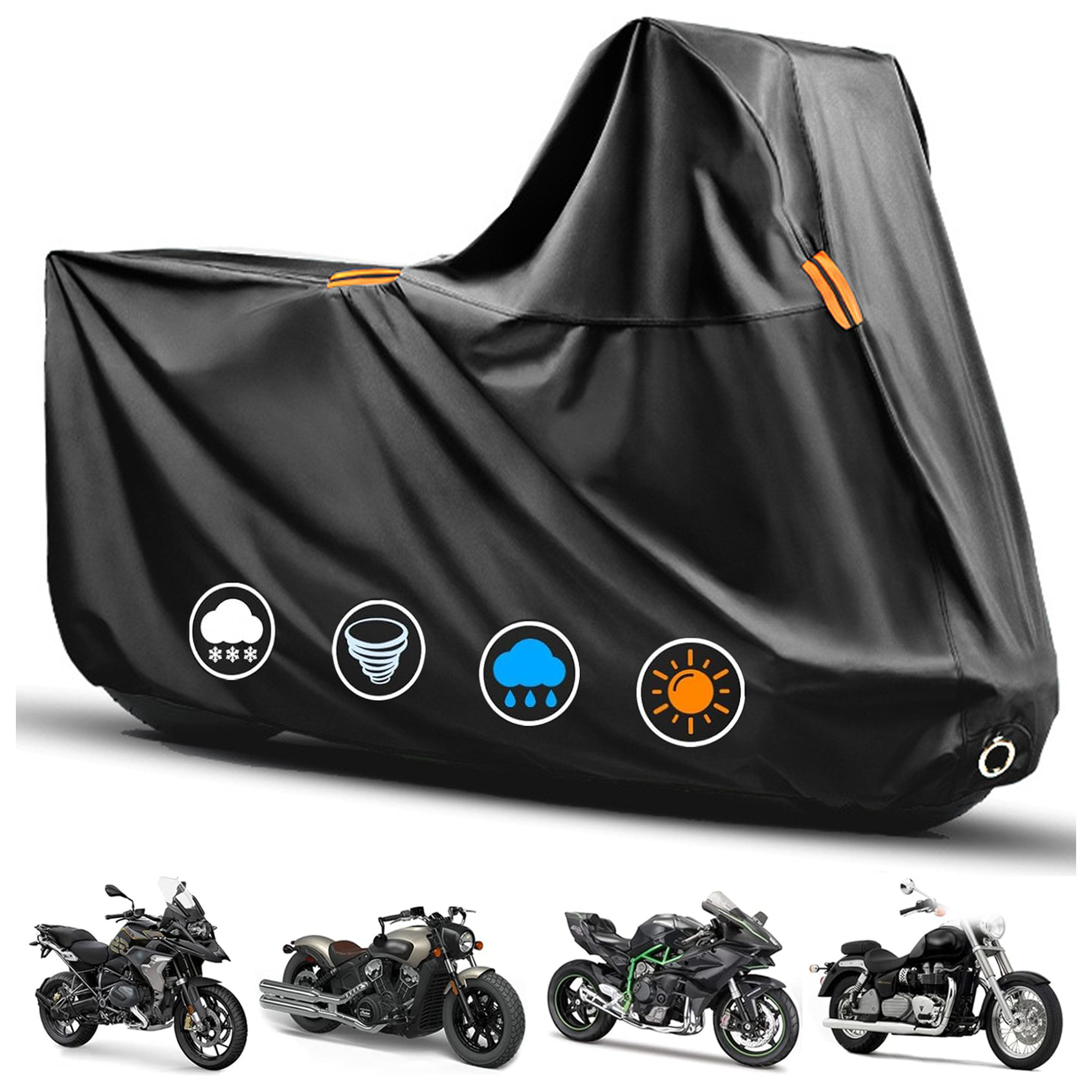 FFORCE Motorcycle Cover 420D Heavy-Duty Touring Model Waterproof UV-Resistant Outdoor Protective Cover Black XL - 110.24 x 37.8 x 54.33 inch