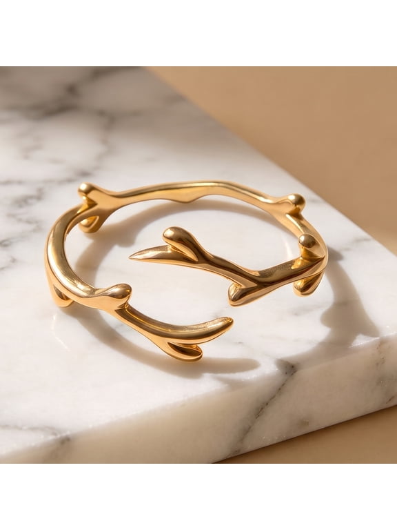 Ring, Adjustable Sizes 5–9, Gold-Plated Open-Style, Minimalist Tree Branch and Antler Design