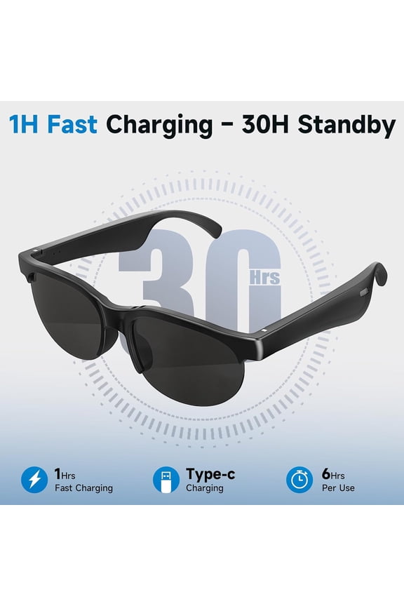 Smart Bluetooth Music Sunglasses Hands-Free Calling & Music, 8Hr Battery Life, IPX5 Waterproof, Voice Assistant, 35g Lightweight, Built-in Mic