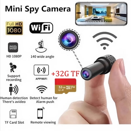 FFORCE WiFi Wireless Mini Camera Recorder Pinhole DIY HD Screw IP DVR Nanny Cam CCTV Security Surveillance Hidden Spy Camera Live View Night Vision Motion Detection