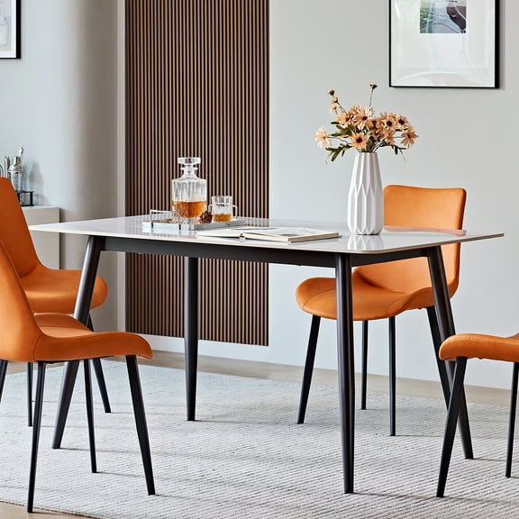 FFZ 1.6m Large Rectangular Modern Stone Dining Kitchen Table With Strong Metal Base