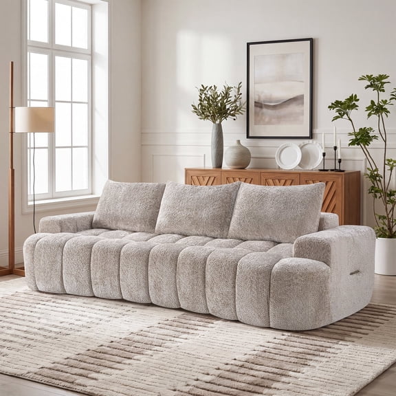 FFZ 100" Extra Large Curved Sectional Sofa with Cloud-Like Boucle Upholstery and High Resilience Foam, Camel