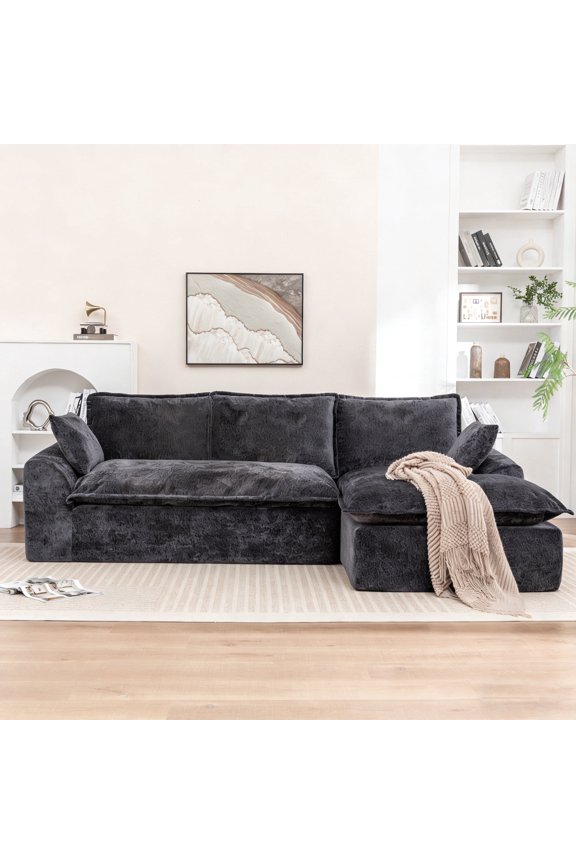 103 inch Cloud Sectional Sofa with L-Shape Chaise and Chenille Fabric, No Assembly Required, Black