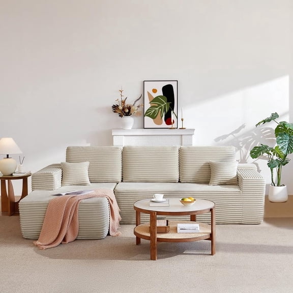 FFZ 105 inch Cloud Sectional Sofa with L-Shape Chaise, No Assembly Required, Beige
