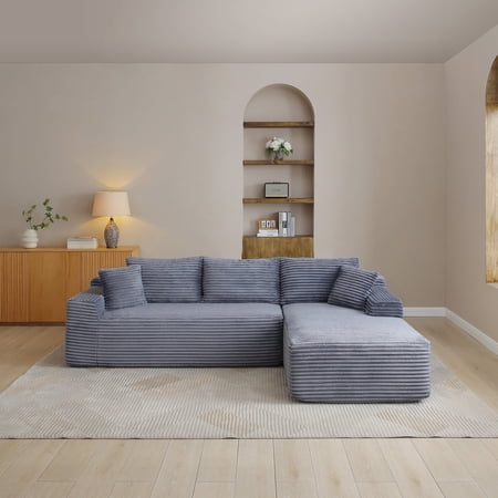 FFZ 105 inch Modular Sectional Sofa with Deep Seat and Corduroy Fabric, L-Shape, No Assembly, Grey