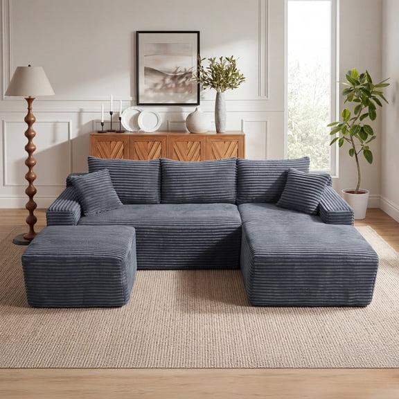 FFZ 106.3" U-Shaped Cloud Sectional Sofa with Deep Seat, No Assembly Required, Modular Sleeper, Gray