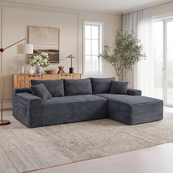 FFZ 106"L Cloud Modular Sectional Sofa with L-Shape Chaise, Deep Seat, No Assembly, Gray