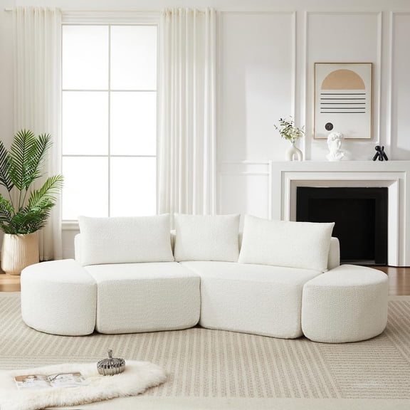 FFZ 106.3 inch V-Shaped Modular Sectional Sofa, Chenille, Beige