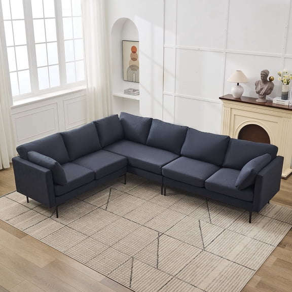 FFZ 106 inch L-Shaped Sectional Sofa Couch Set with 6 Seats and Metal Legs, Grey