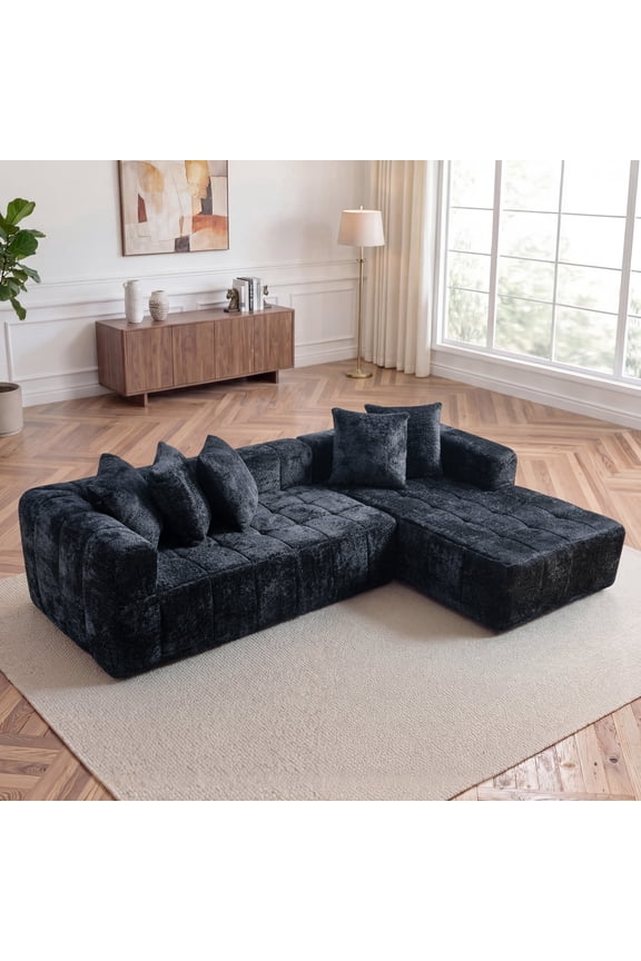 107.9-Inch Cloud Modular Sectional Sofa with L-Shape Chaise, No-Assembly Boneless Design, Black