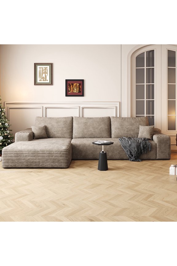 107 inch Cloud Sectional Sofa with L-Shape Chaise, No Assembly Required, Camel