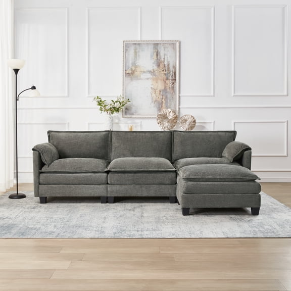FFZ 107" L-Shaped Sofa, Cotton-Linen Velvet Texture, Side Storage, 3 Extendable Seats For Living Room