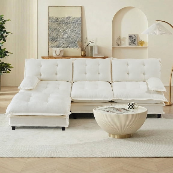 FFZ 107" 3-Seater Cloud Modular Sectional Sofa with Lattice Decored Seat Cushion, Breathable Chenille, Beige