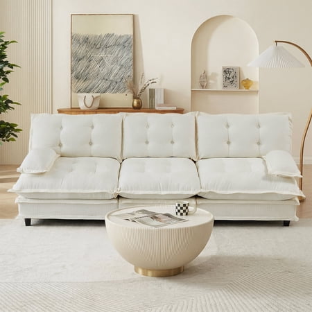 FFZ 107 inch 3-Seater Cloud Sofa with Modular Design and Chenille Fabric, Beige