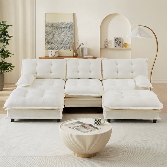 FFZ 107 inch U-Shaped Modular Sectional Sofa with 2 Ottomans and Chenille Upholstery, Beige