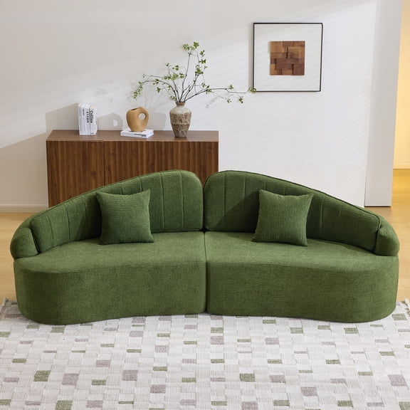 FFZ 108.26 inch Curved Four-Seat Sofa with Removable Backrest and Chenille Fabric, Retro Style, Green