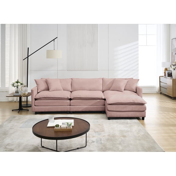 FFZ 108-Inch L-Shaped Modular Chenille Sofa with Stain-Resistant Fabric and Cloud-Like Comfort, Pink