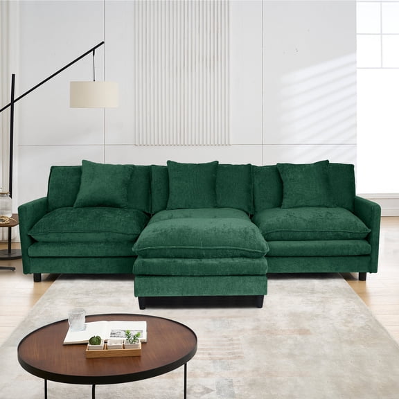 FFZ 108 inch L-Shaped Modular Chenille Sofa with Cloud-Like Comfort and Customizable Layout, Green