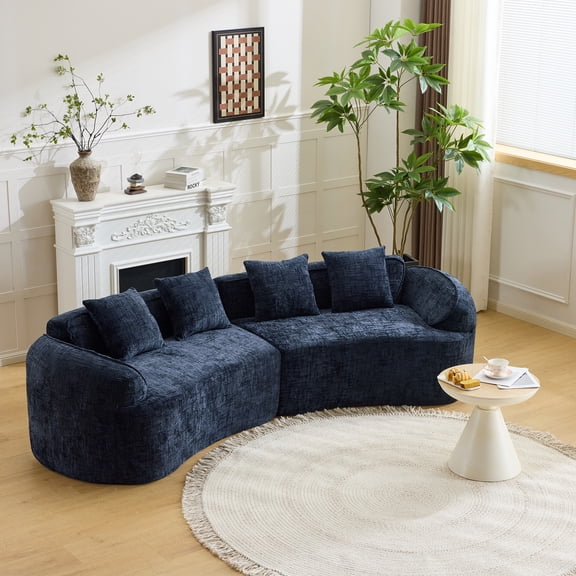 FFZ 109.45 inch Curved Compressed Sofa with Modular Design and Spring Cushions, Dark Blue