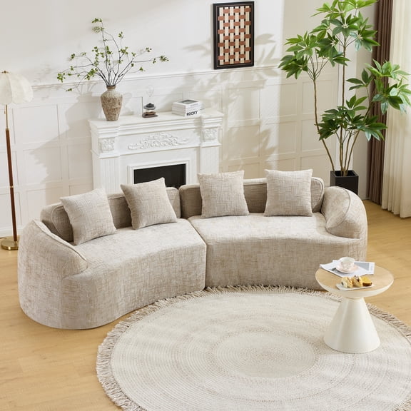 FFZ 109.45 inch Curved Compressed Sofa with Spring Cushions and Modular Design, khaki