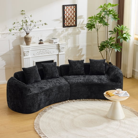 FFZ 109.45 inch Curved Modular Sofa with Spring Cushions and No Assembly Required, Black