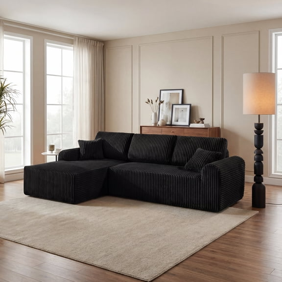 FFZ 109" Cloud Modular Sectional Sofa with L-Shape Chaise, No Assembly Required, Black