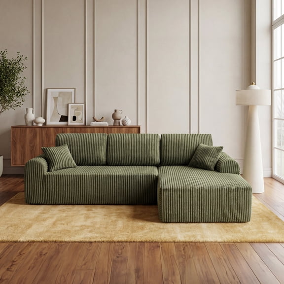 FFZ 109" Cloud Modular Sectional Sofa with L-Shape Chaise and No Assembly Required, Green