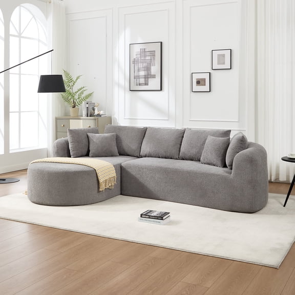 FFZ 109 Inch Cloud Sectional Couch with L-Shape Chaise, Memory Foam Filling and Corduroy Fabric, LIGHT GREY