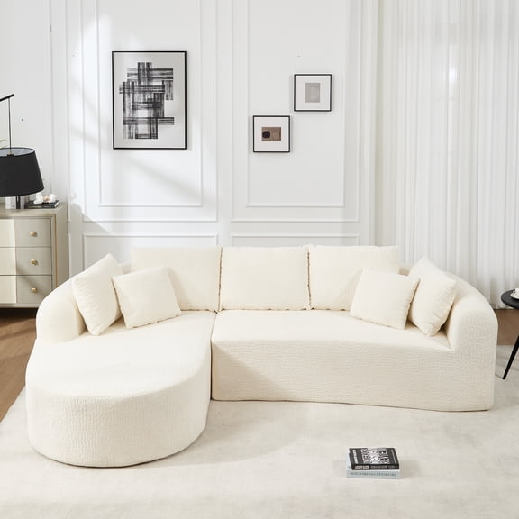 FFZ 109" Cloud Sectional Couch, Boneless Corduroy Modular Sofa, L Shape Chaise, Memory Foam Filling, White