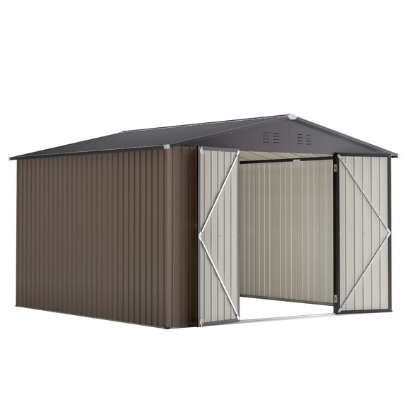 FFZ 10x10 FT Metal Storage Shed Steel Yard Shed Lockable Doors 118.11x117.68x79.21 inch