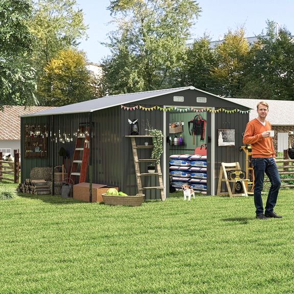 FFZ 10x12 FT Outdoor Storage Shed Extra Large Metal Shed Lockable Doors
