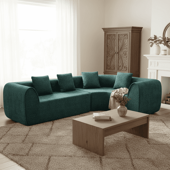FFZ 110" Modern Curved L-Shaped Modular Sectional Sofa with High-Density Sponge, 2-Piece Set, Right, Blue